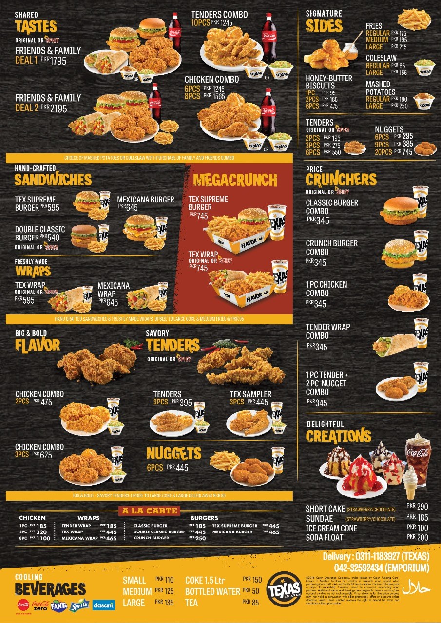 Chicken menu 2021 texas The food